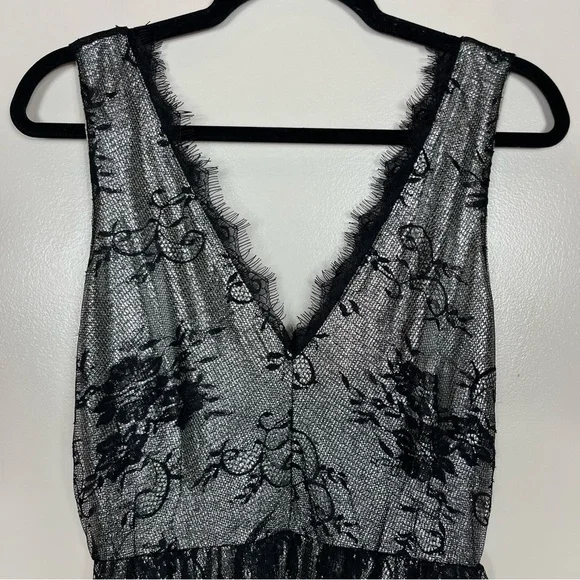 Francesca’s Lace Metallic V Neck Mini Dress Small Witchy Grunge Whimsigoth Fairy - Picture 2 of 9